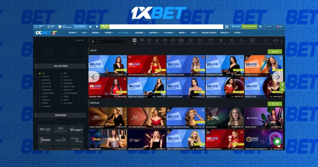 1XBet Live Casino in APP 